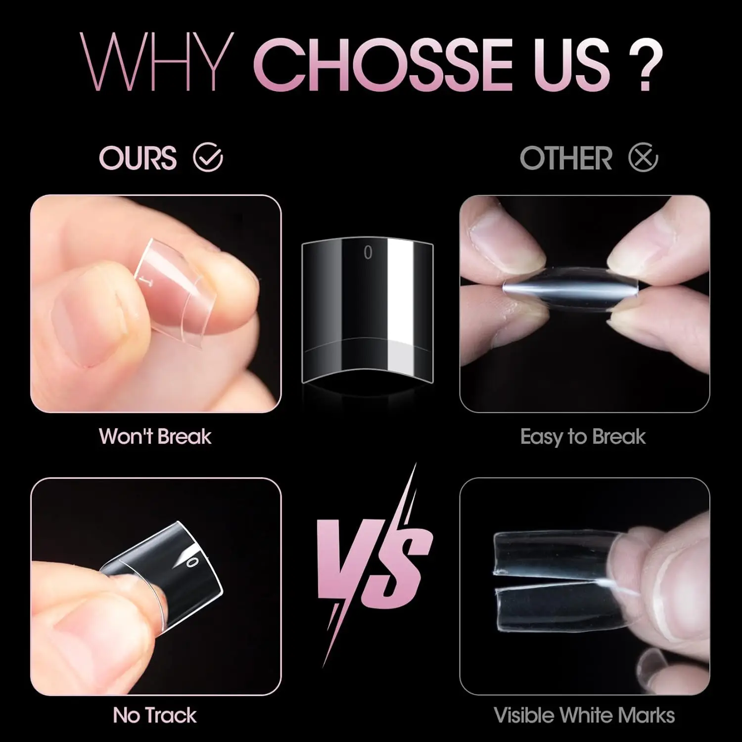 500 قطعة من أطراف الأظافر المصنوعة من الأكريليك الشفاف - نصف غطاء أظافر صناعية قصيرة مربعة الشكل لتقليم الأظافر بنفسك، تتضمن صندوق تخزين #2