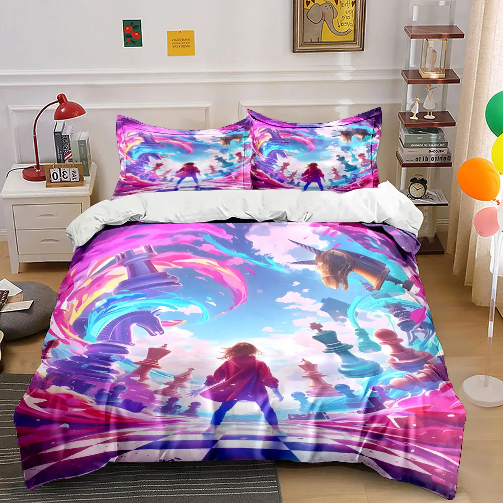 Chess Fantasy with Mystic Girl Bedding Set for Kids Luxury Gift 3pcs Digital Print Comforter Set Soft Comfortable Breathable