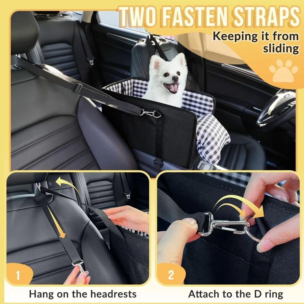 

Console Dog Car Seat - Portable Dogs Armrest Booster Seat for Small Dog, Anti-Collapse Pet Car Seat with Soft Cushion Safety Bel