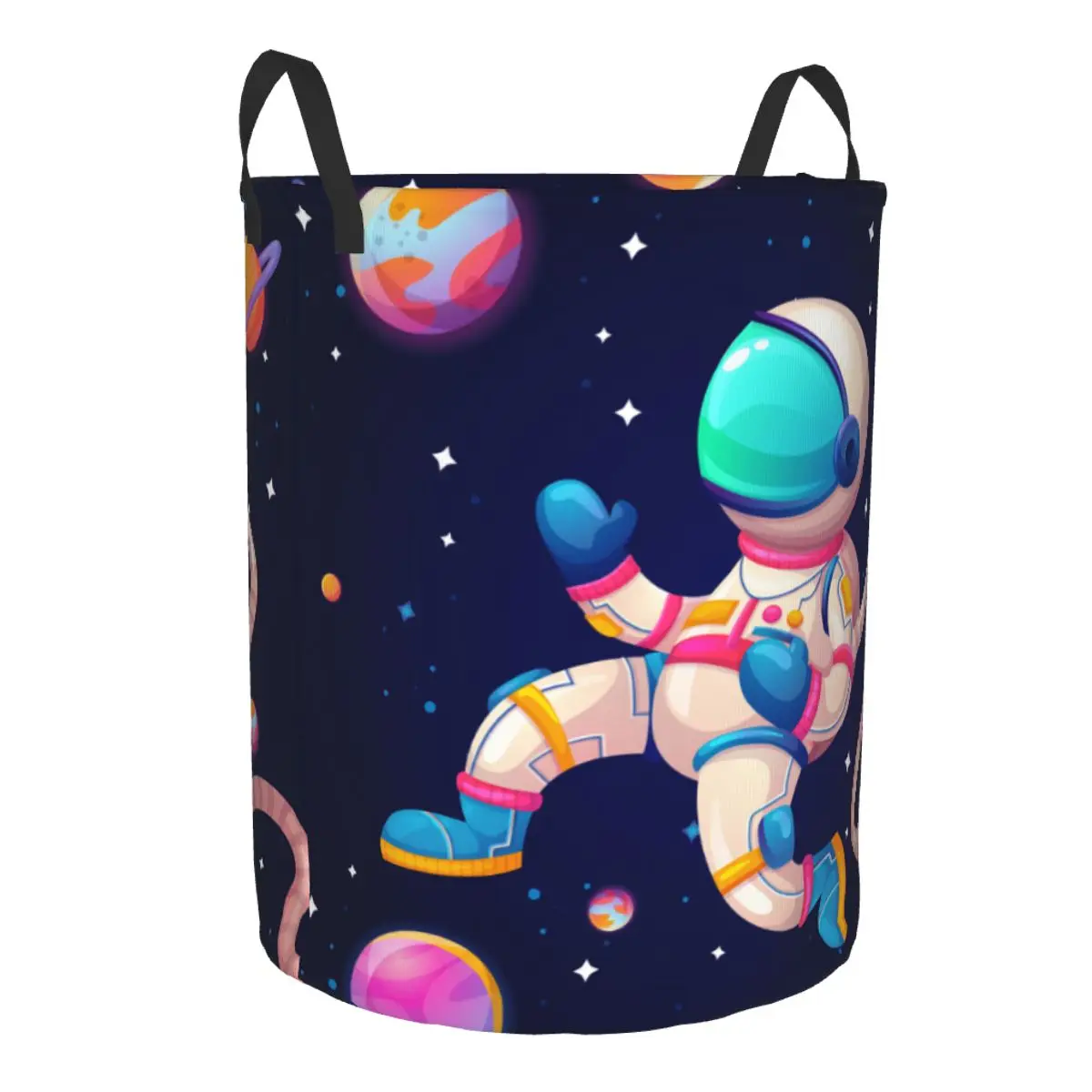 Folding Laundry Basket Colorful Galaxy With Astronaut Round Storage Bin Large Hamper Collapsible Clothes Toy Bucket Organizer