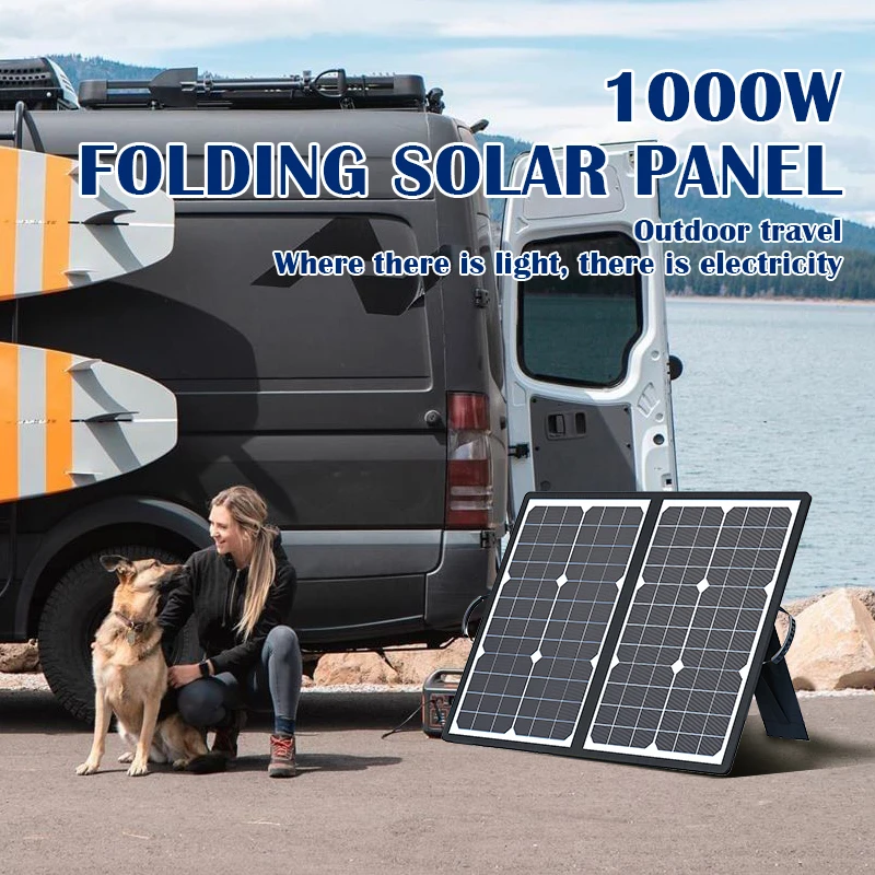 1000W Off-Grid Solar Generator Kit – Foldable Power Station with 18V Fast Charging for Camping, Cars, Boats, and Caravans