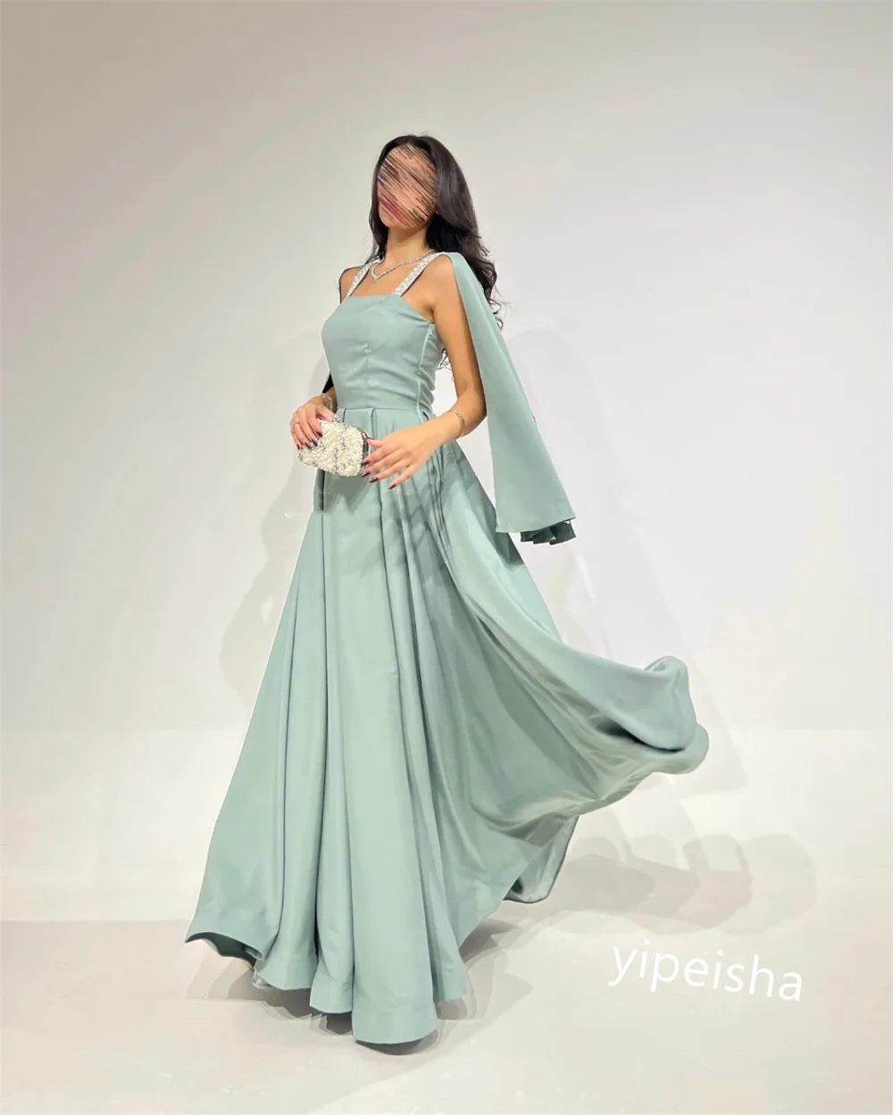 Ball Dress Saudi Arabia Prom Jersey Draped Wedding Party A-line Spaghetti Strap Bespoke Occasion Gown Long Dresses