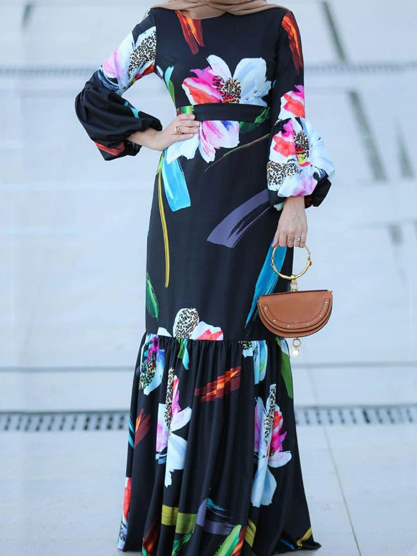 Muslim Hijab Long Dress Full Sleeve Printed Dresses For Women Abayas Dubai Abaya Ramadan Turkey Modest Arabic kaftan Robe