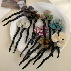 Vintage Acetic Acid Flower Wavy U-shaped Hairpin Hair Stick for Women 2024 New Chinese Updo Korean Delicate Hair Clasp Headdress