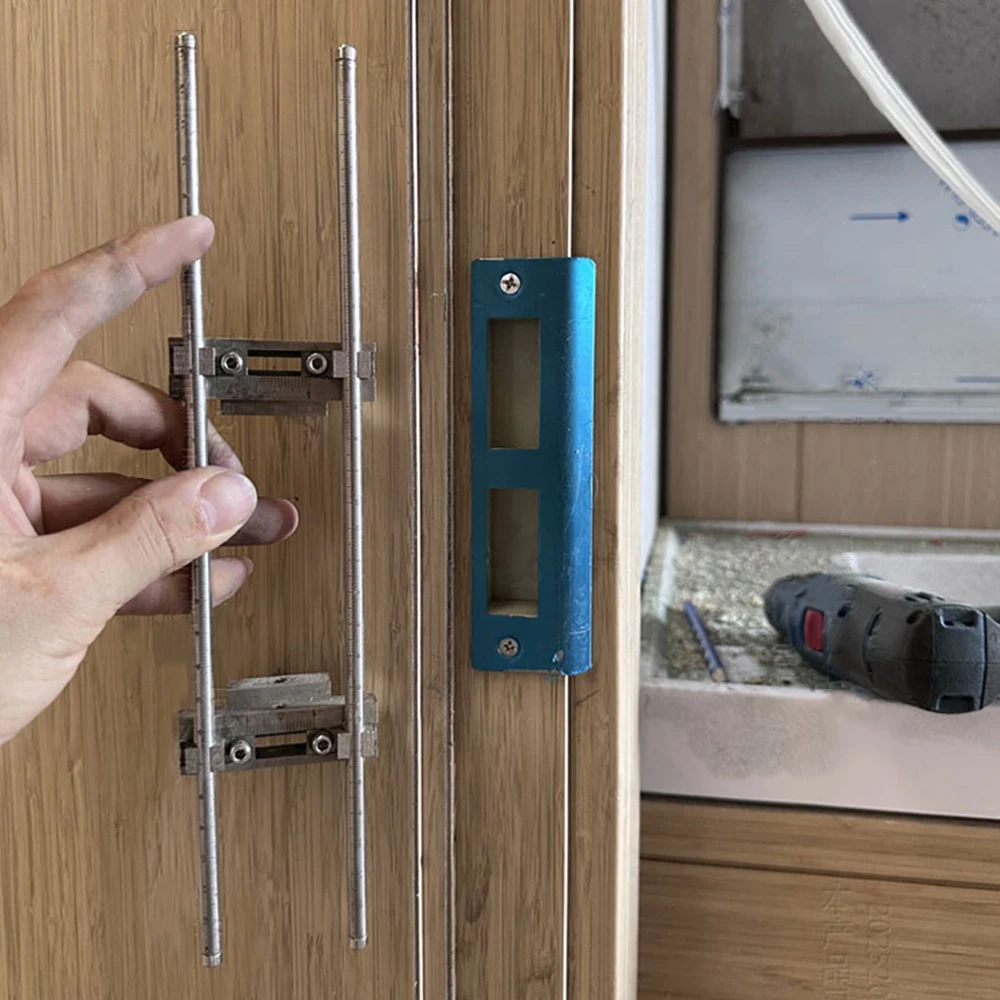 Door Latch Guard Plates Hole Opener Jig Door Hinge Jig, Adjustable Mortise Jig Door Latch Plate Drilling Template Kit