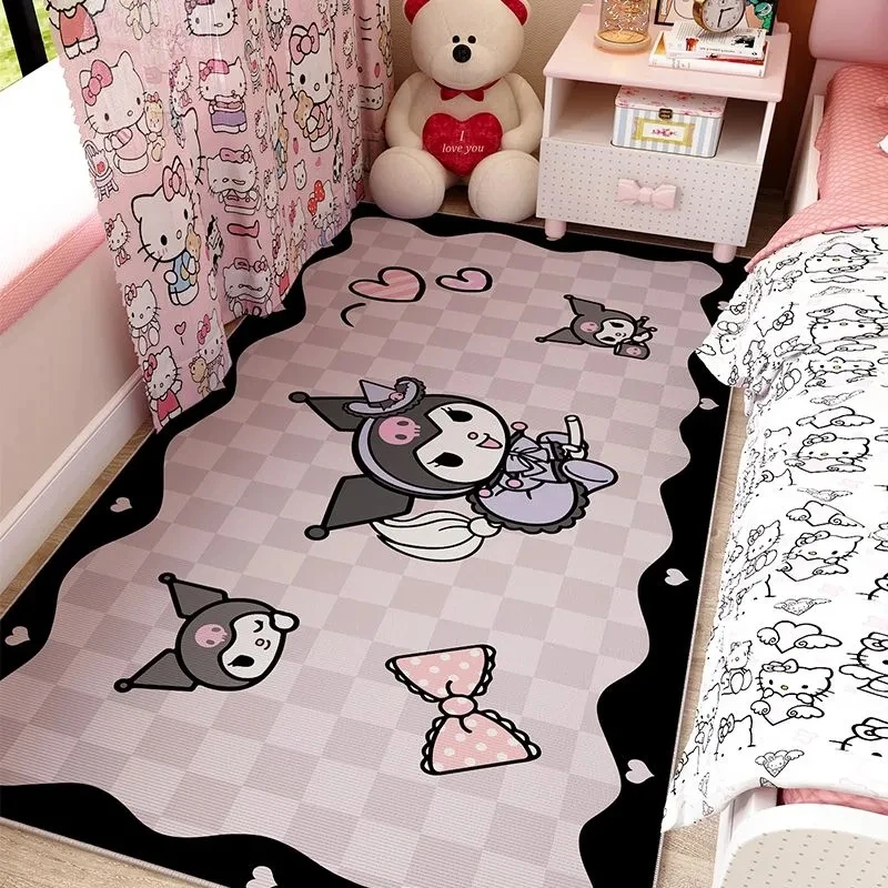 Sanrio Kawaii Kuromi Bedside Carpet Animation Eraseable Flannel House Floor Mat Coffee Table Mat Cartoon Home Decoration