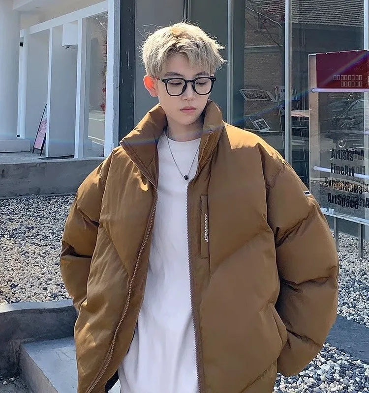 

Men's Winter Warm Cotton Jaet Loose Stand Collar Thiened Retro American Bread Coat Youth Casual Sle Zipper Closure