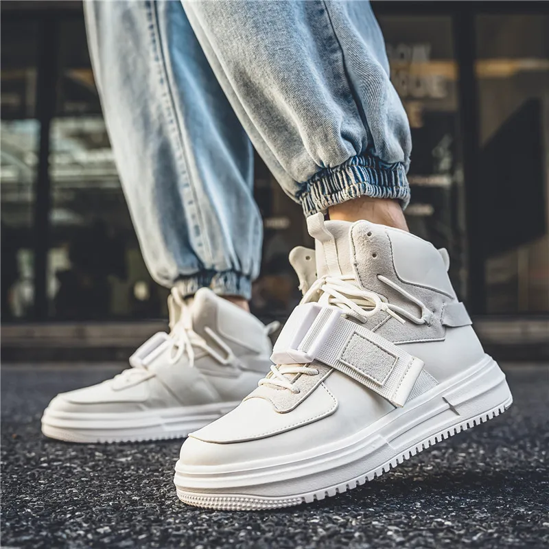 

Men's Mid-top Shoes Autumn and Winter New Student White Shoes Fashionable Korean Style Thick-soled Casual High-top Shoes