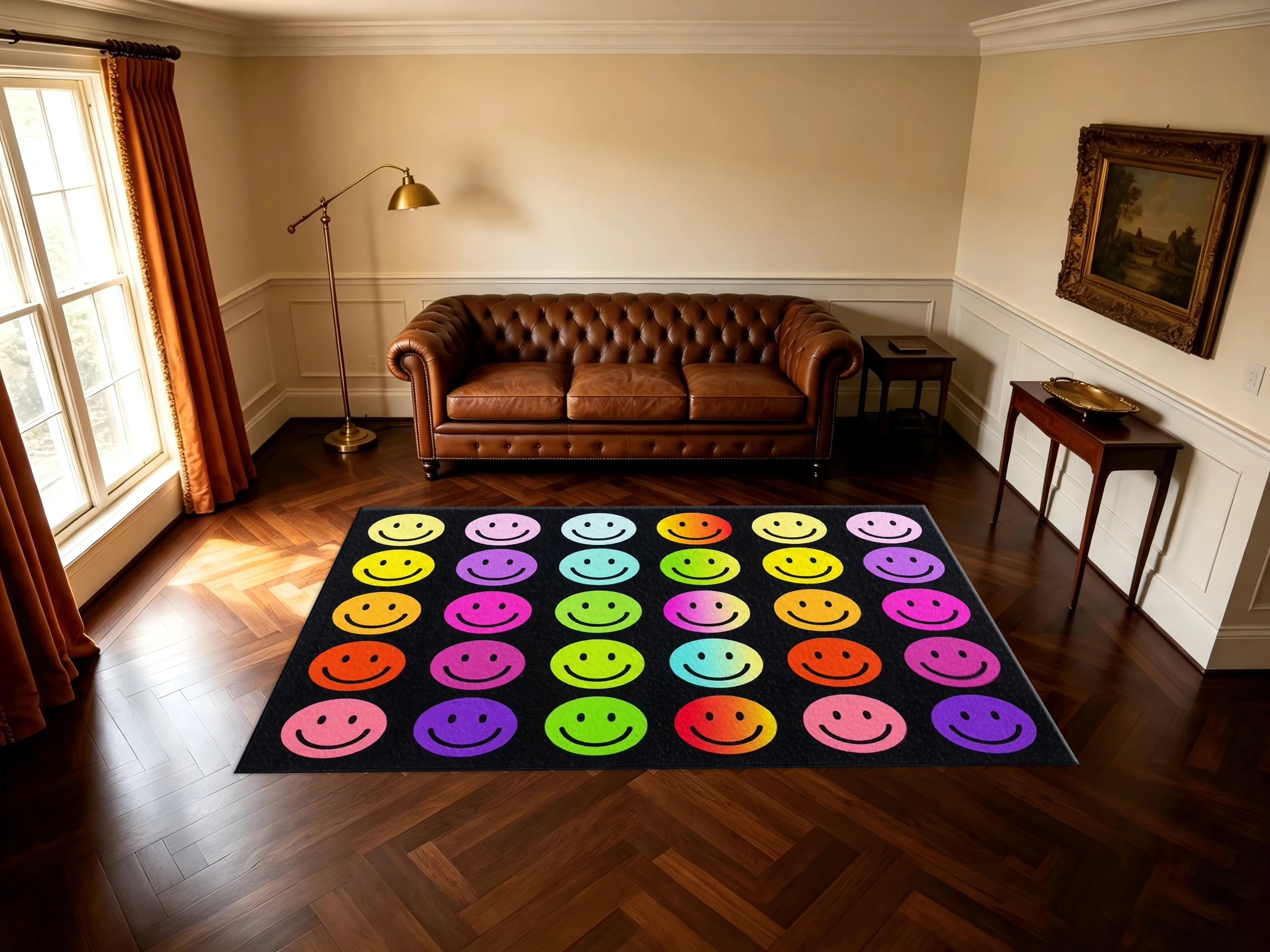 Colorful Rainbow Smiley Face Carpet Non-Slip Children's Play Mat Bedroom Living Room Decorative Carpet
