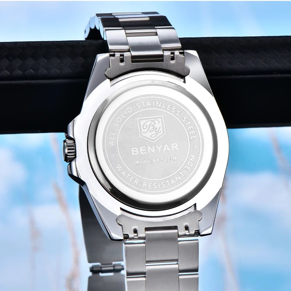 2026 BENYAR new 43mm luxury men's watch, Japanese Seiko 2115 business quartz men's watch, stainless steel waterproof version