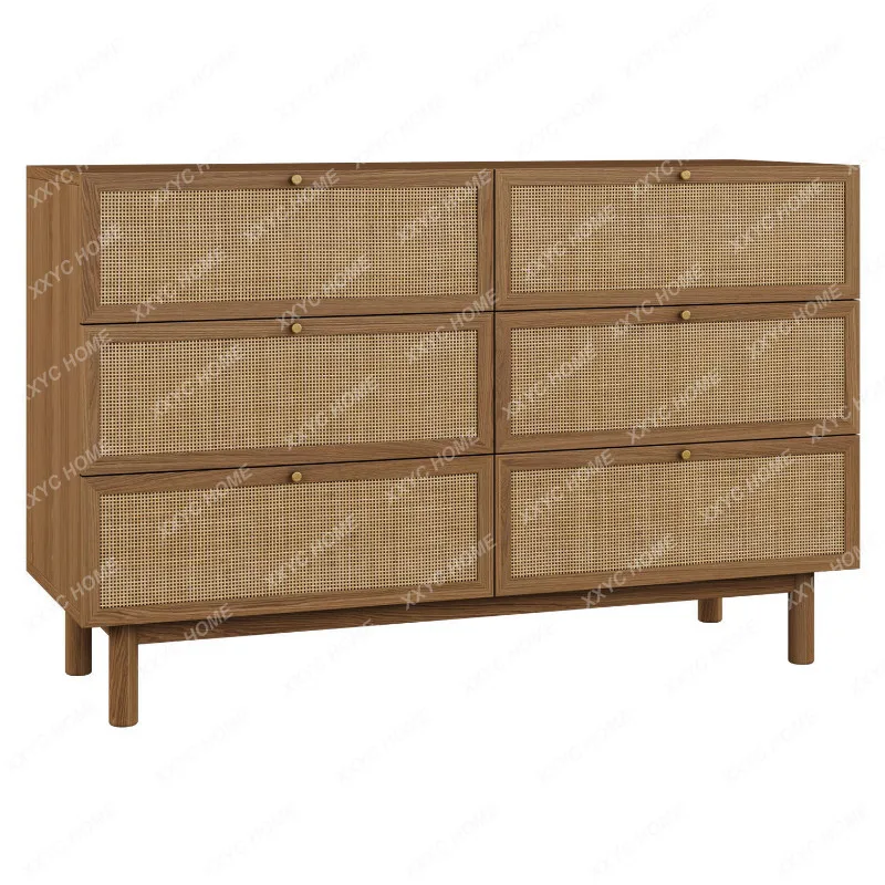 New Chinese simple solid wood dining side cabinet tea room rattan cabinet model house homestay retro storage cabinet