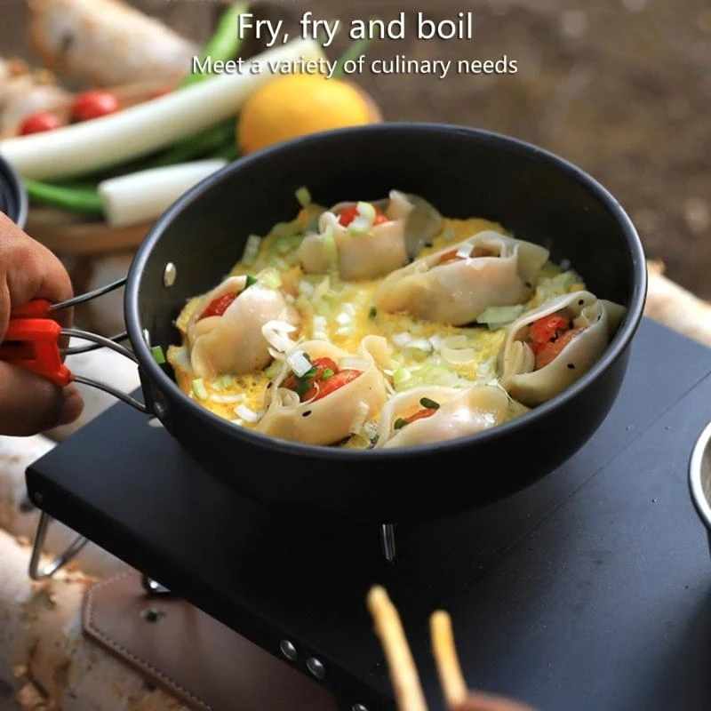 

652F Non-stick Frying Pan with Storage Bag Lightweight Grill Pan Outdoor Cookware Quick Heating Skillets Cooking Tool