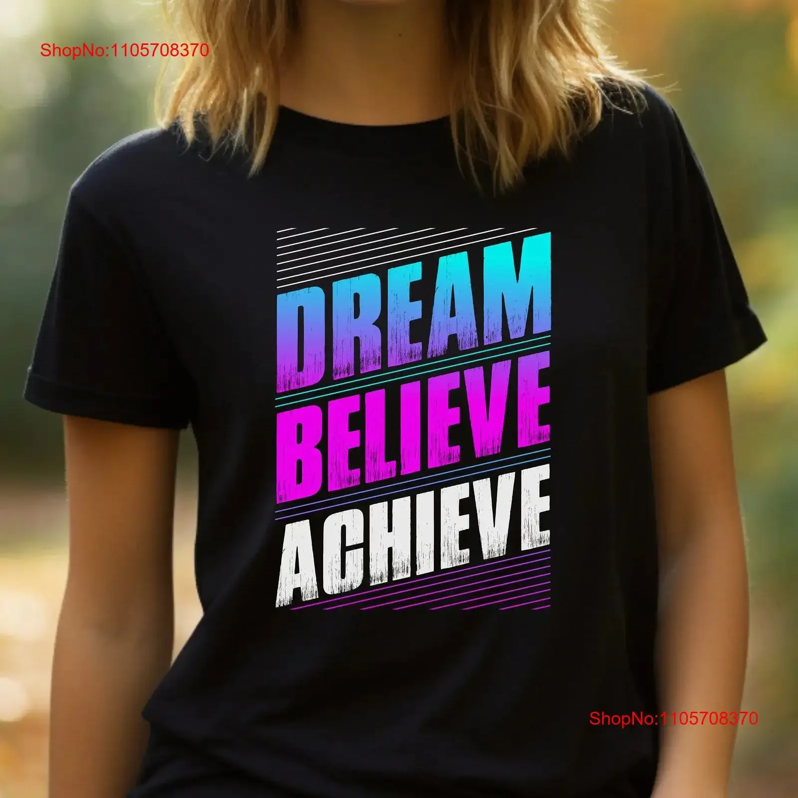 T-shirt Dream Believe Achieve, haut inspirant et motivant, ambiance positive pour les rêveurs, streetwear vintage lavé et inspirant