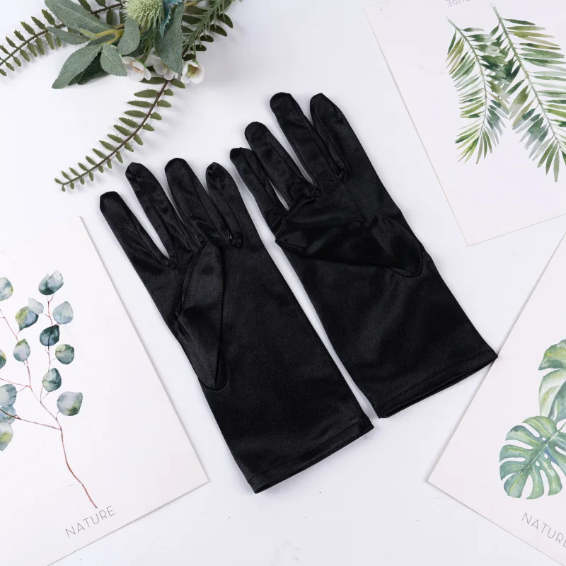 Kurze Satin-Handschuhe für Damen, elegantes Temperament, Prinzessin, Hochzeit, Braut, mehrfarbige Handschuhe, Bühnenaufführung, Abendessen-Zubehör – Detail 5