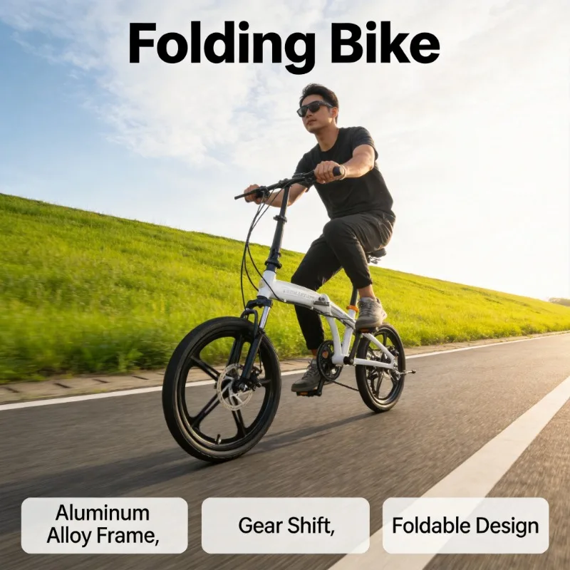 

Lightweight Compact Portable Aluminum Folding 20 Inch Shock Absorbing Small Wheel Unisex Adult Commuter Bicycle for Students
