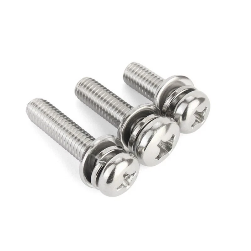 M2 M2.5 M3 M4 M5 M6 M8 304 Stainless Steel Cross Round Phillips Pan Head SEM Screw Flat Washer Spring Gasket Assemble Bolt