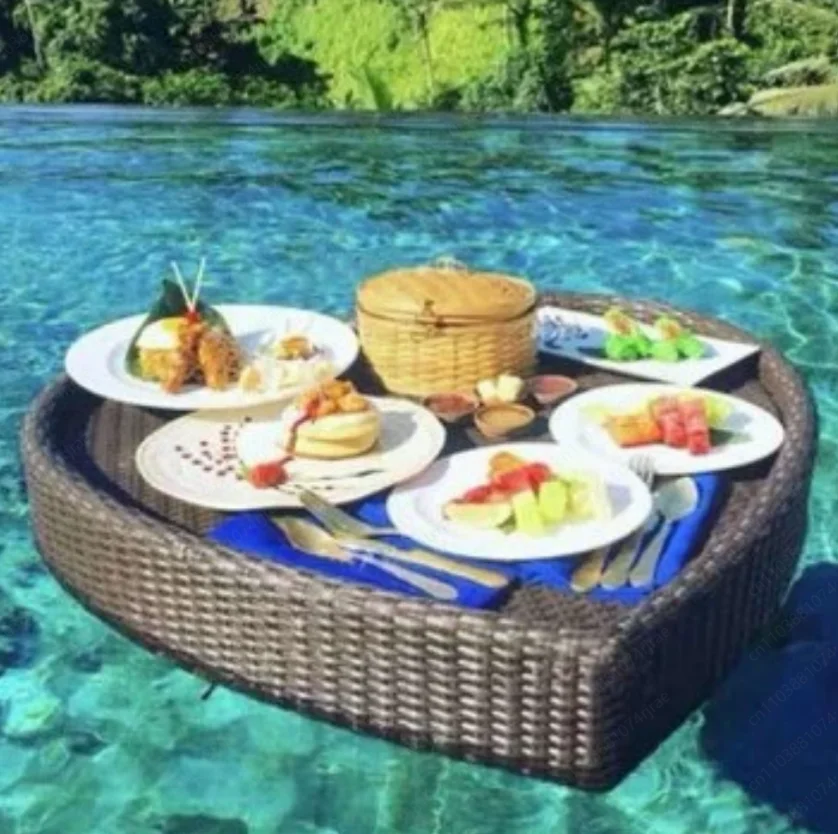 B&B Hotel Pool Dining Tray Floating Heart-shaped Basket Round Rattan 80*80*20cm