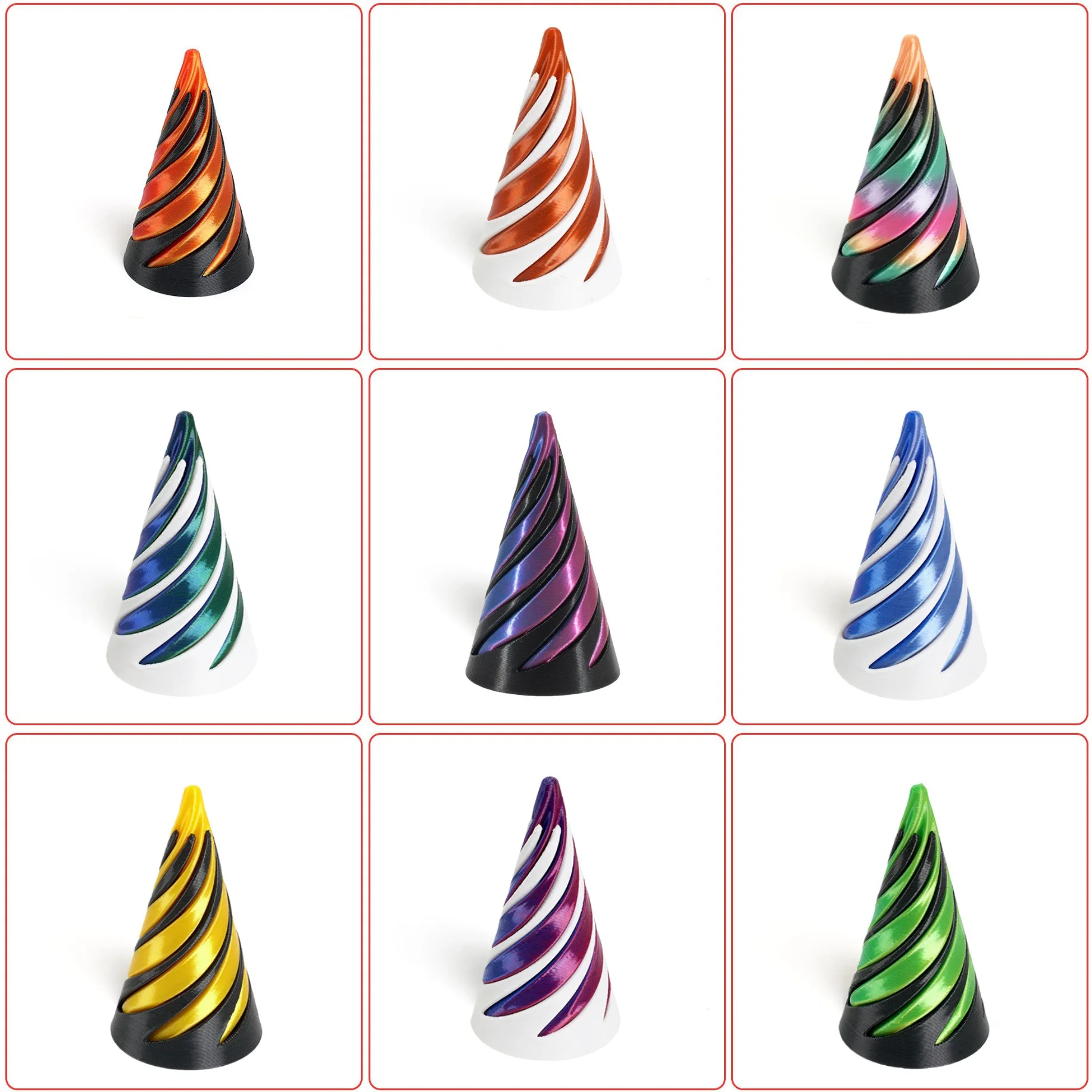 3Dプリントコーンプッシュミュージックスパイラル三次元退屈解消回転ツリーガジェットシルキーパズルおもちゃフィジェットスピナー