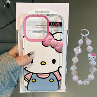 Hello Kitty Big Face Bow Strap Kawaii Phone Case For iPhone 16 15 14 12 13 11 Pro Max XR XS MAX 7 8 PLUS Y2K Pink Girl Cover