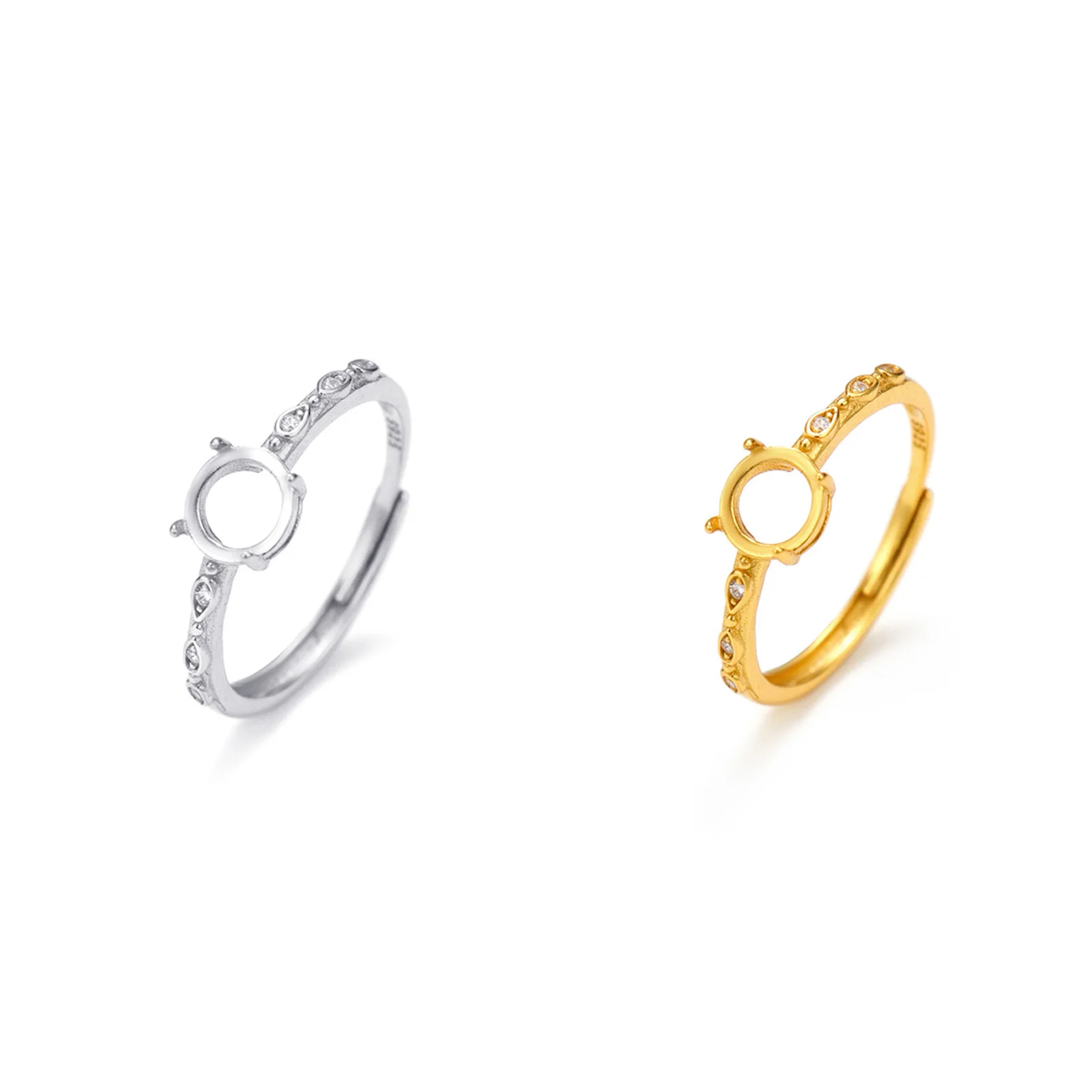 925 Sterling Silver Round Claw Set Zirconia Ring Empty Bracket Unset Opening Adjustable Fashion Luxury Ring Base