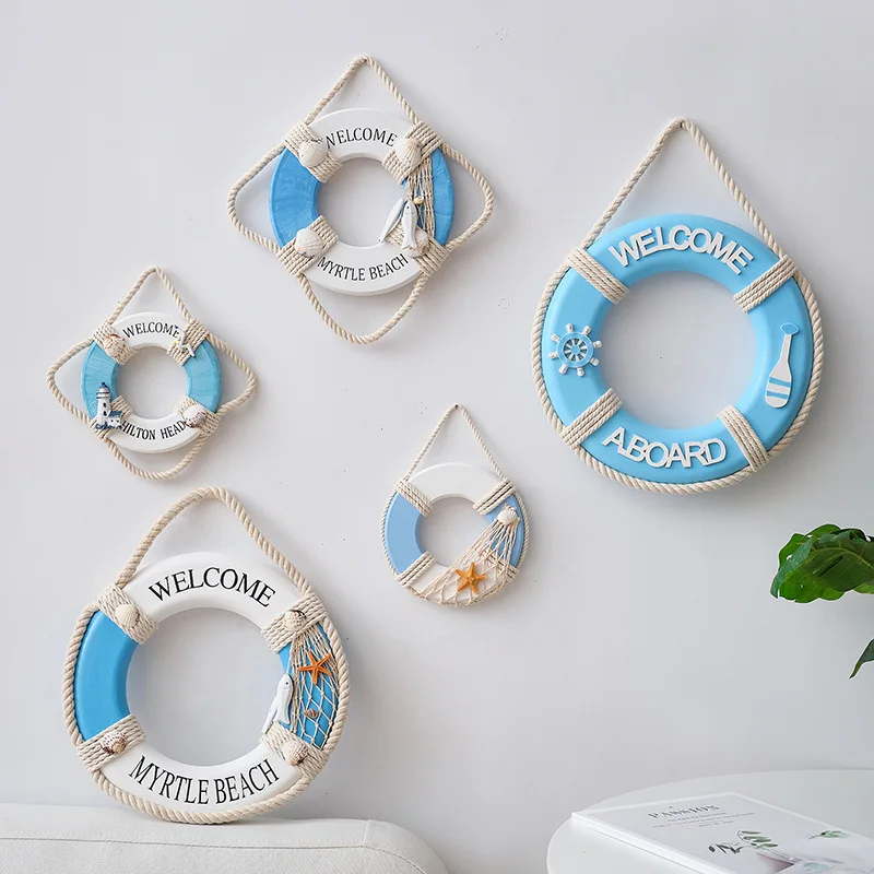 Mediterranean Large/Medium/Small Wooden Lifebuoys Swimming Rings,bars Home Window Displays Background Walls Hanging Decorations