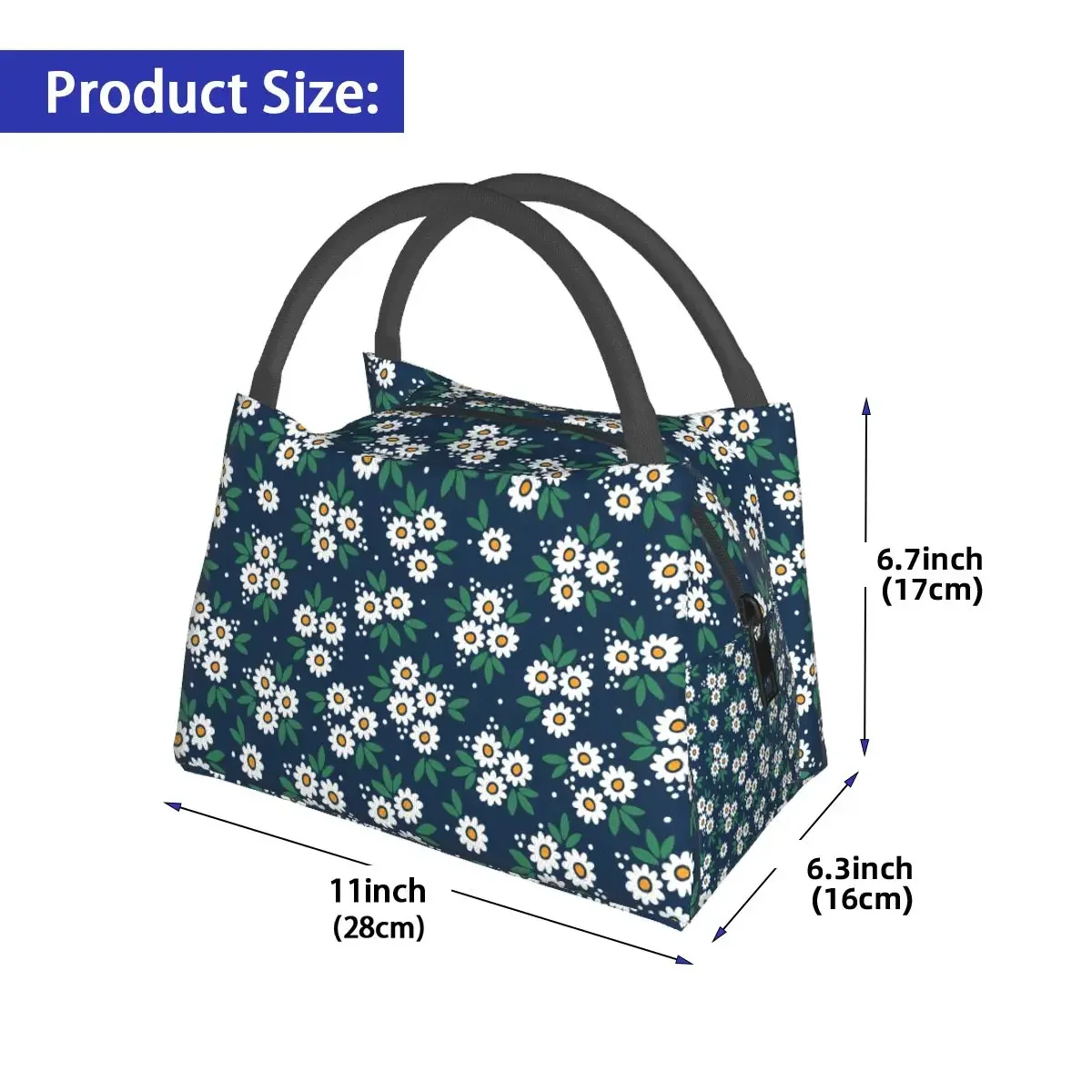 Daisies Blossom Lunch Bag Abstract Flowers Print Retro Lunch Box Travel Portable Insulated Thermal Tote Handbags Cooler Bag