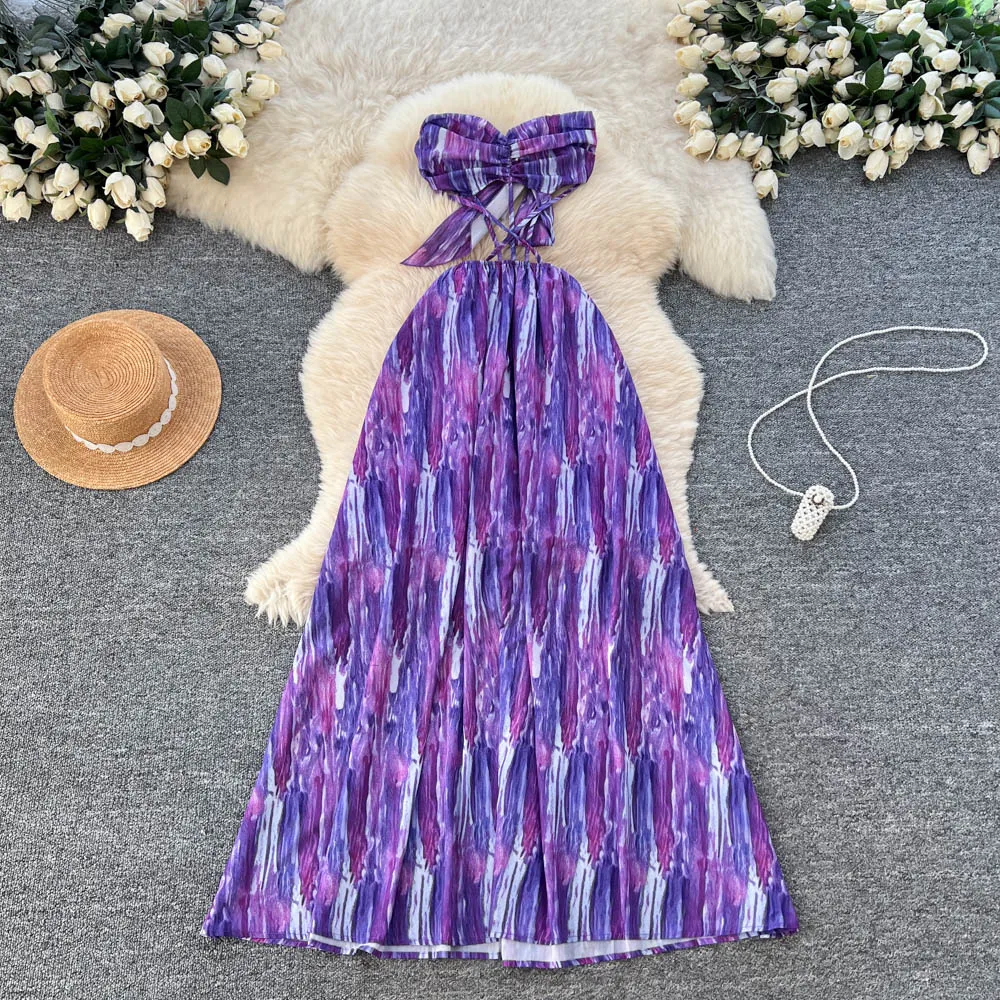 

Шикарное винтажное платье трапециевидной формы с открытой спиной и принтом, элегантное сказочное корейское модное платье трапециевидной формы, женская одежда, комплект из двух предметов