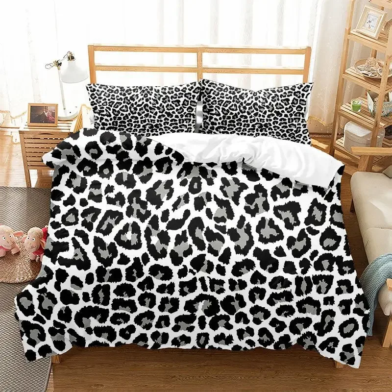 

Leopard Print Duvet Cover Set King Queen Full Size Polyester Bedding Set African Animal Cheetah Print Perfect for Man and Woman
