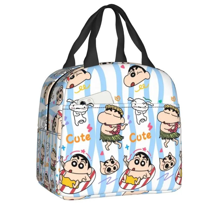 

Custom Crayons Shin-chans Cute Anime Insulated Lunch Bag for Work School Waterproof Cooler Thermal Bento Box Women Kids