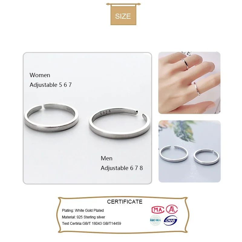 TrustDavis Authentic Minimalist 925 Sterling Silver Fashion Simple Smooth Adjustable Ring For Man&Women Wedding Jewelry DA1090