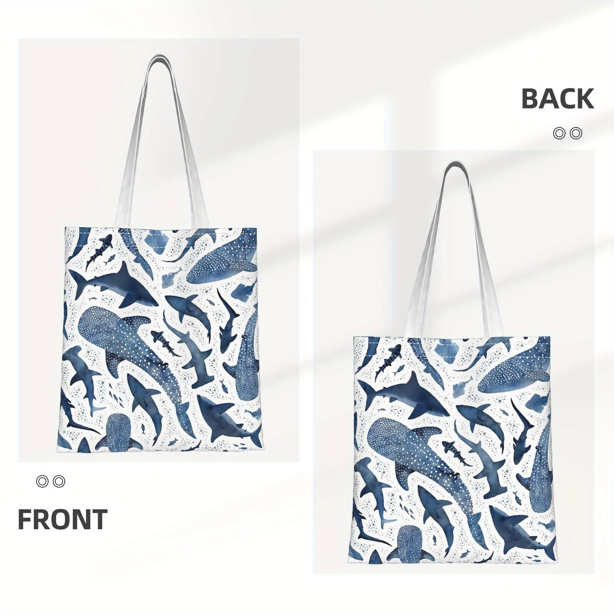 A Shark Pattern printed canvas tote bag, suitable for daily use, shopping, school, and travel