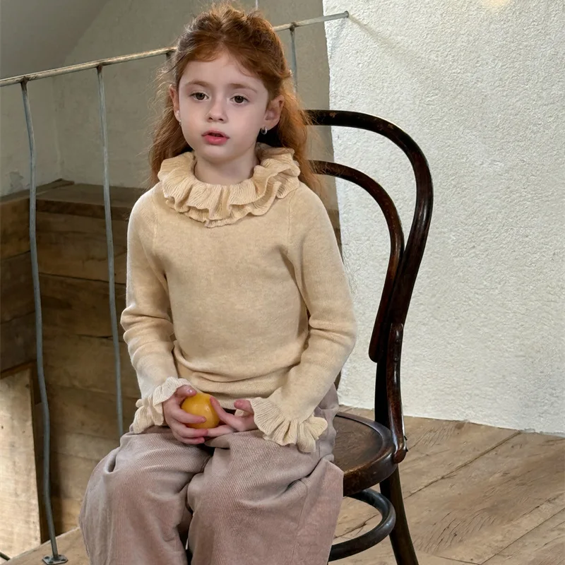 الفتيات الشتاء تنوعا 2025 كشكش طوق محبوك قاعدة سترة مزاجه سليم صالح شبه عالية الرقبة سترة اليومية لباس غير رسمي