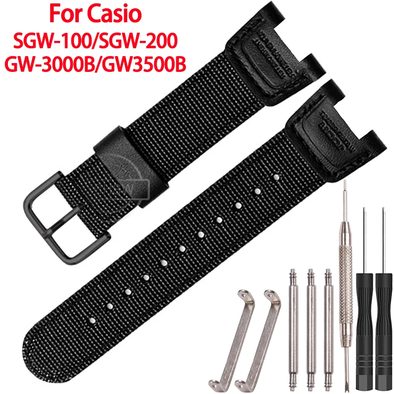 Nylon Leather Strap For Casio SGW-100 Twin Sensor GW-3500B PAS-400B PAW-1300 Men\'s Sport Replacement Watch Band Bracelet