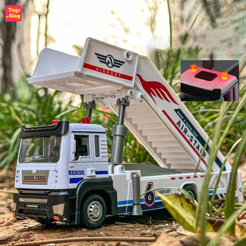 1/32 Alloy Engineering Airport Boarding Truck Pull Back Car Model Light And Sound Ladder Sliding Kids Toys Boy Birthday Gifts