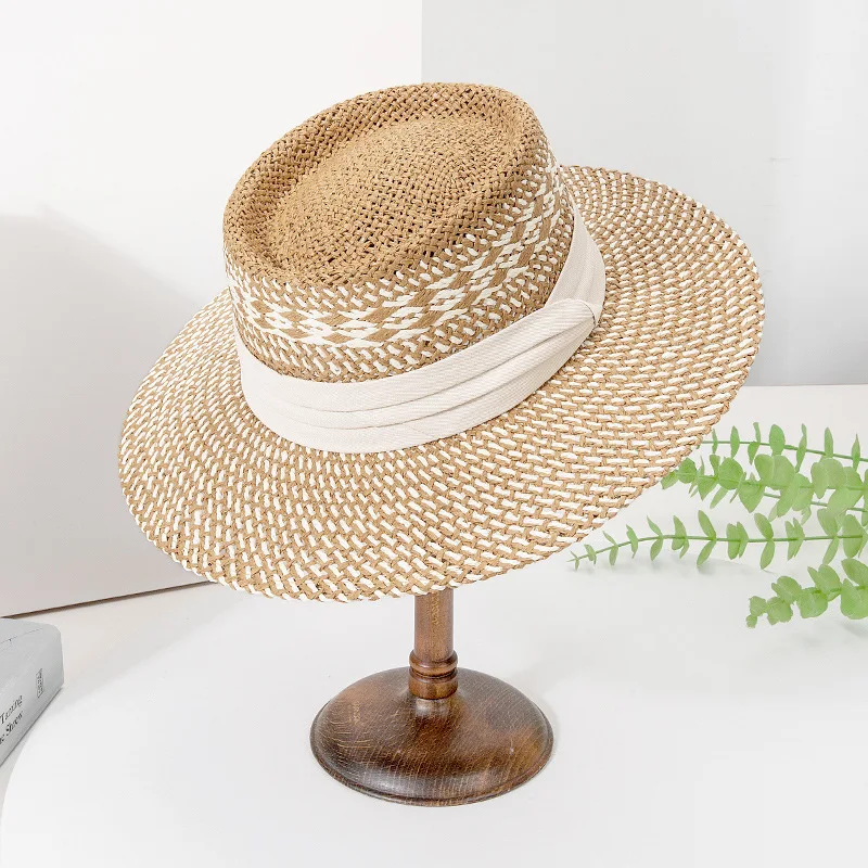 2026 new spring and summer British style color matching hand-woven straw hat children travel vacation visor big edge