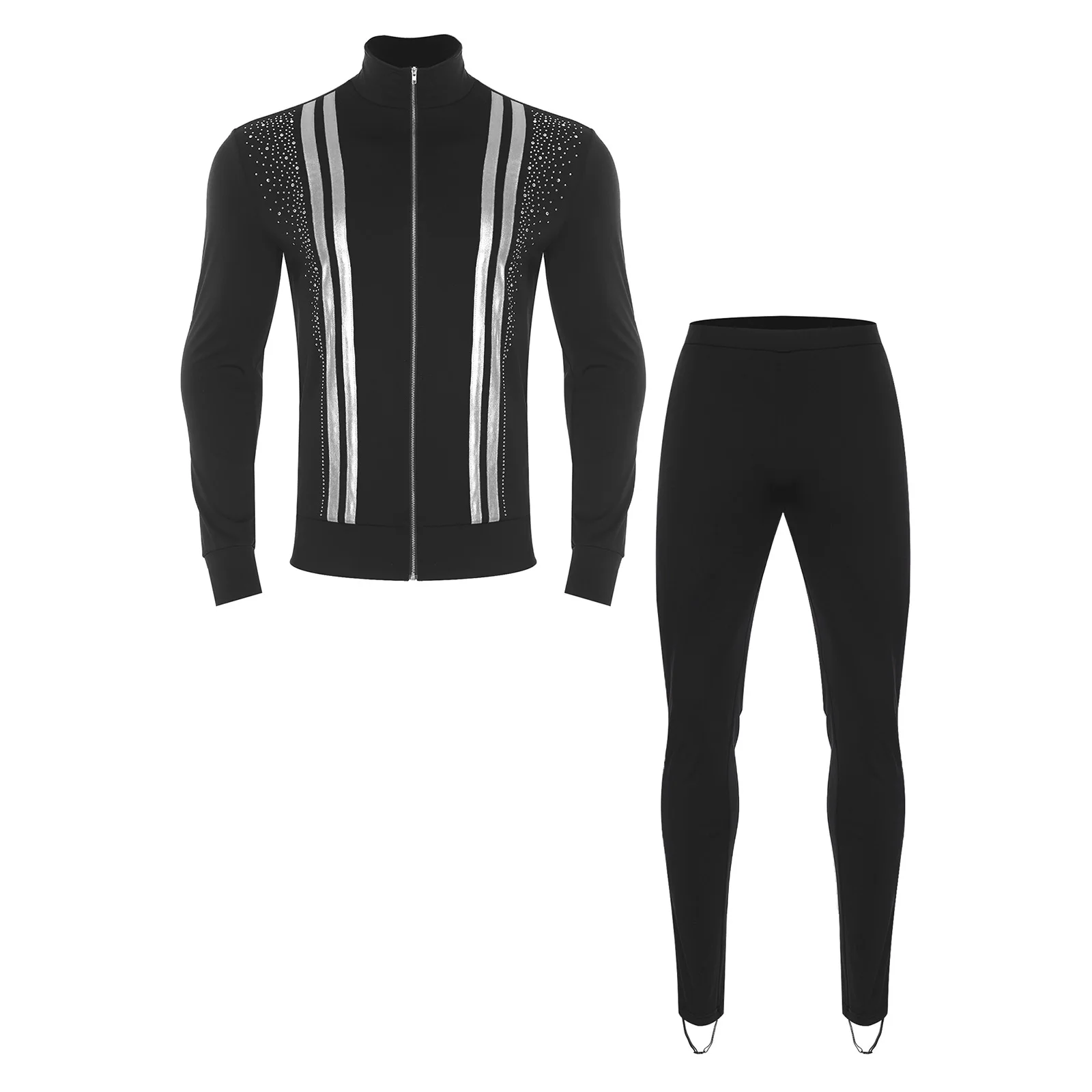

Professional Metallic Tango Latin Dancewear Set with Mens Breathable Fabric Bodysuit And Pants for Gymnastics Ballet Latin Jazz