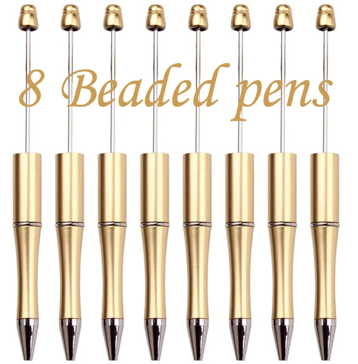 

8Pieces Gold Beaded Ballpoint Pen Pens Gift for Writing Beadable Pens Beadable Pen DIY Gift for Student Office Supplies