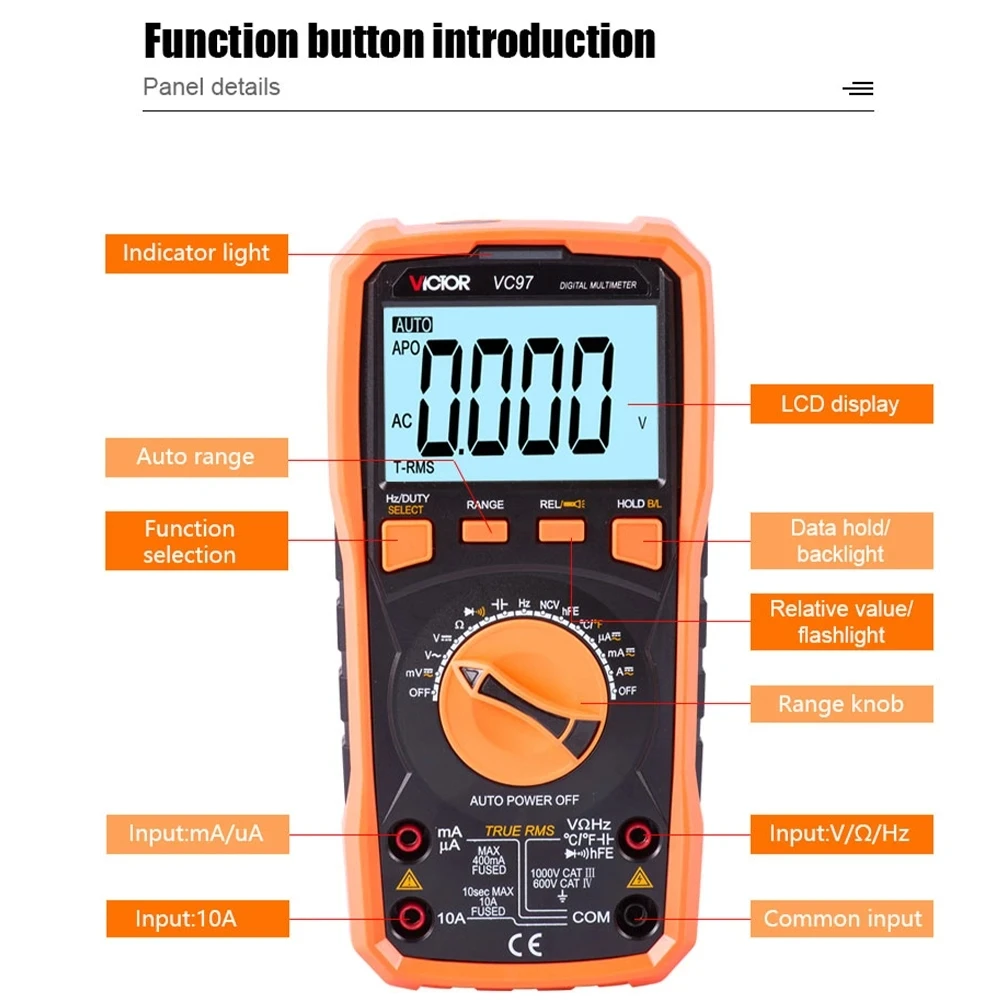 RuoShui 97 MULTIMETER Auto Range Professional Intelligent Data Hold OHM NCV Tester Ac Voltage Meter Ammeter Flashlight Tranistor