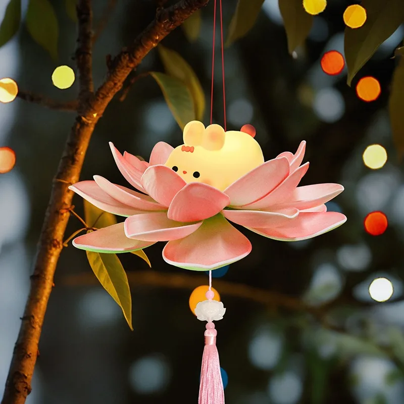 Mid-Autumn Festival New Handheld Lantern Children Diy Handmade Lotus Rabbit Lantern