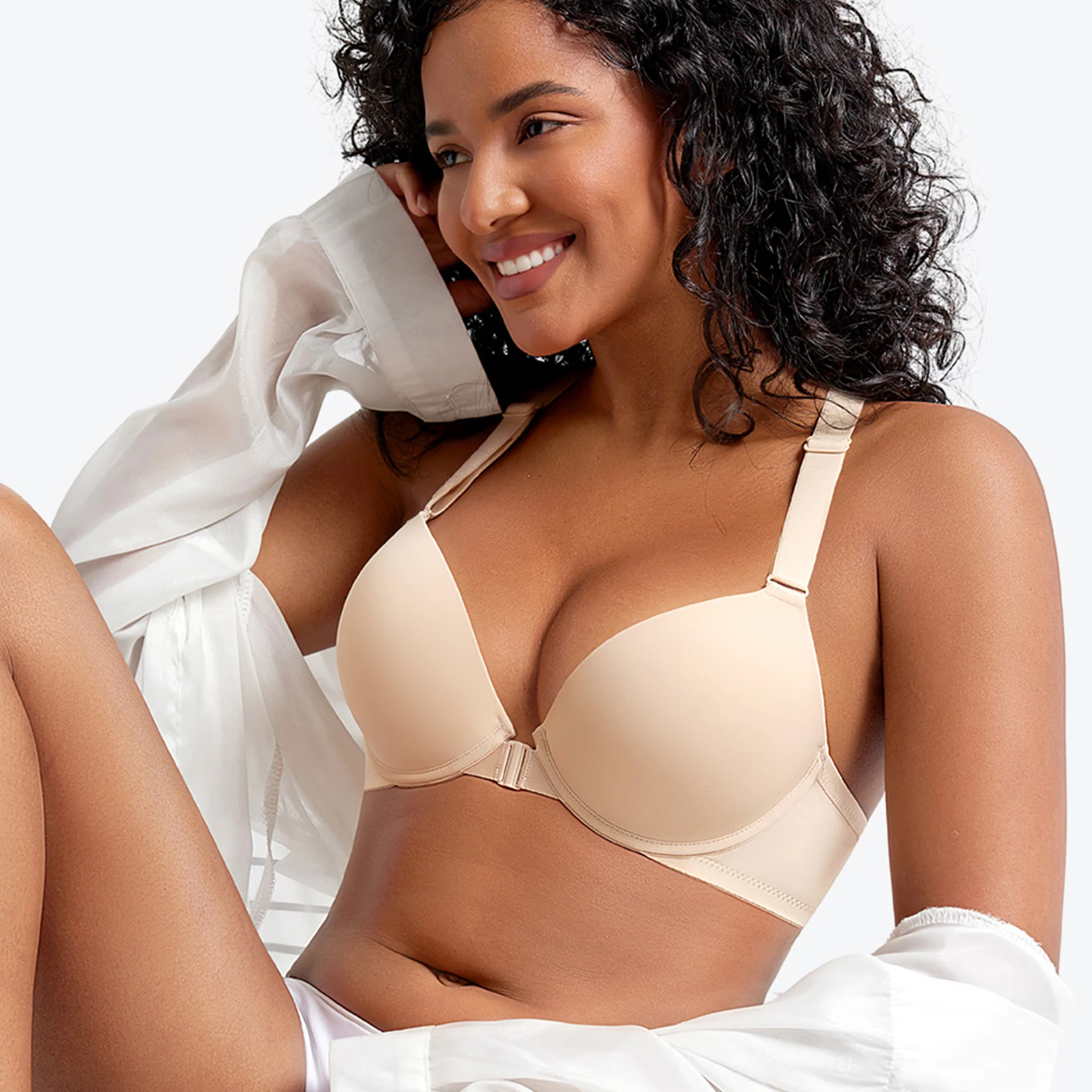 

New Soft Underwire Front Closure Push Up Bra Lace Bralette for Women Sexy Comfortable Underwear Mesh Hollow Out Back Racer