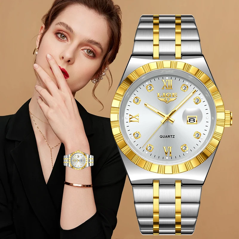 

LIGE элегантные модные кварцевые часы для женщин лучший бренд класса люкс с бриллиантовым циферблатом из нержавеющей стали водонепроницаемые женские часы с датой женские подарки