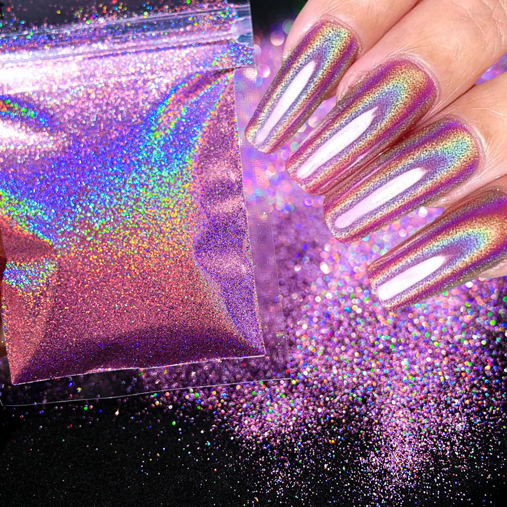 10g/50g 0.2mm Nail Art Laser Chrome Glitter Powder Sparkly Holographic Nail Pigment for Nail Gel Polish Reflective Laser Glitter