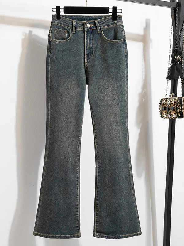 Slimming High Waist Bell Bot Jeans Women's Spring Autumn Cotton Elastic Pear ape Body Casual Pants Loose Fit Straight Leg