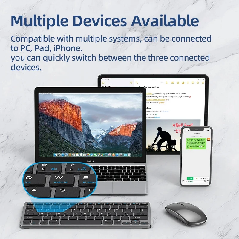 무선 블루투스 5.0 키보드 마우스 세트, 맥북 아이패드 PC 노트북 태블릿용, USB C 충전식, 초박형 휴대용 키보드, 2.4G