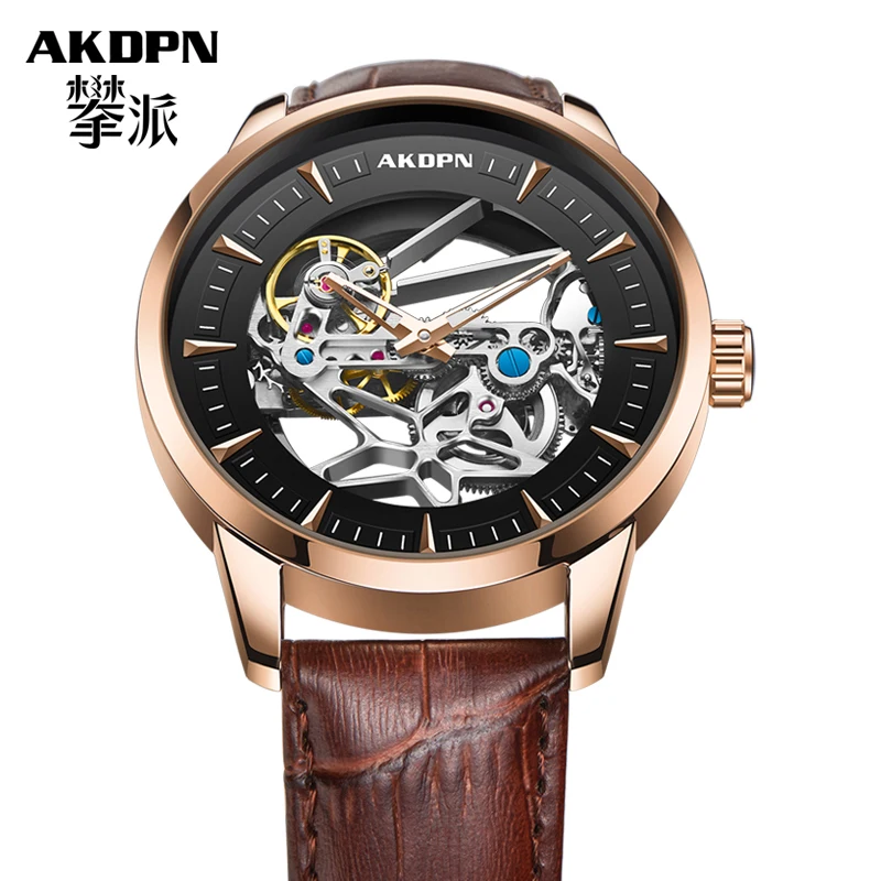 Hollow out Tourbillon Automatic Mechanical Watch for Men Mechanical Watches Fashion Leather Waterproof Skeleton Automatic Watch