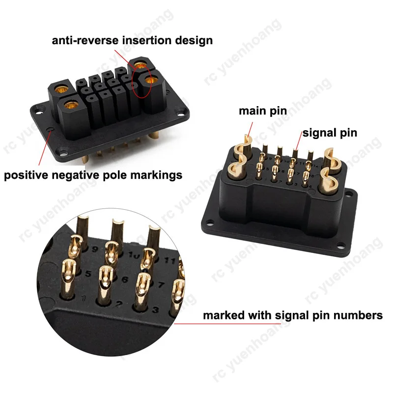 2 Pary Wysokoprądowych Złączy 90A 4+12 Wtyk Kontrolera Pozłacana Miedź do Modelu Samolotu RC Akumulator/Gniazdo Zasilania