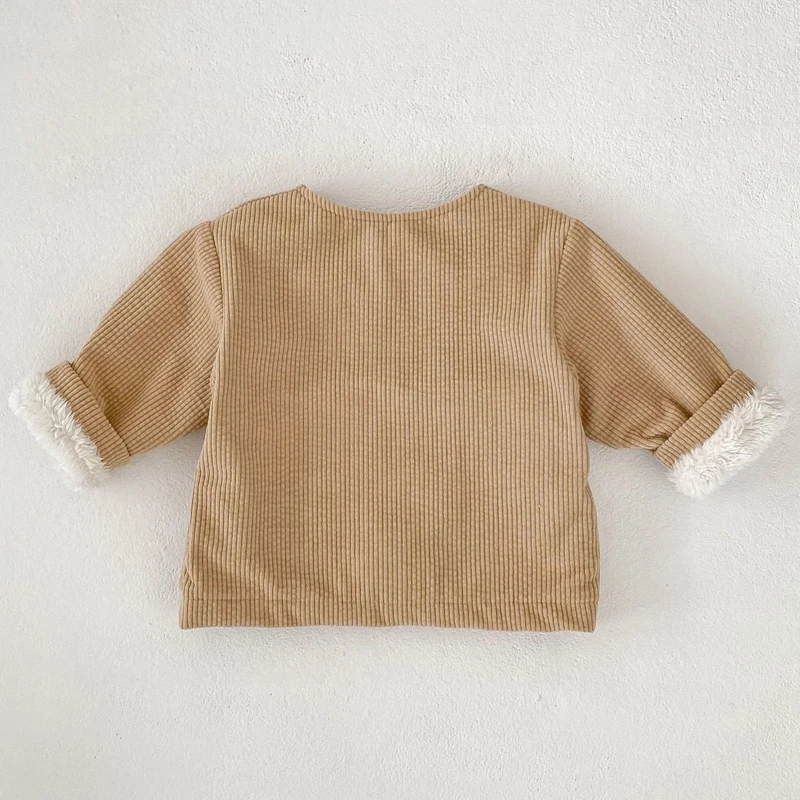 New winter baby clothing for boys and girls aged 0-3, round neck cardigan with corduroy and velvet jacket