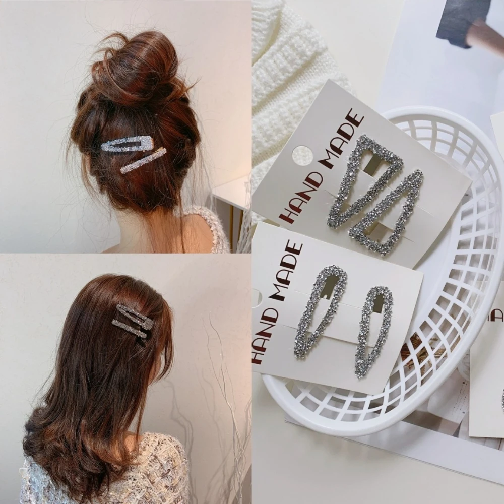 

Rhinestone Heart-shaped Star Hair Clip Forehead Bangs Side Clips Back of The Head Hollow Geometric BB Clip Styling Accessories