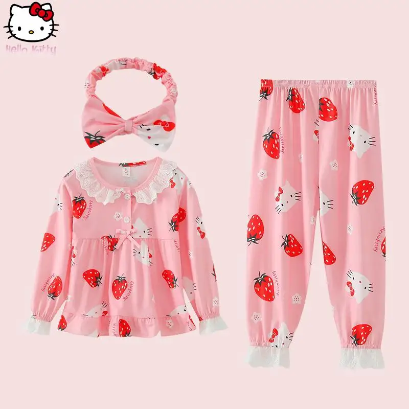 

Kawaii Spring Autumn Children's Pajamas Sanrio Kuromi Girls' Anime Cartoon Long Sleeve Pants Set Student Sweet Thin Home Clothes