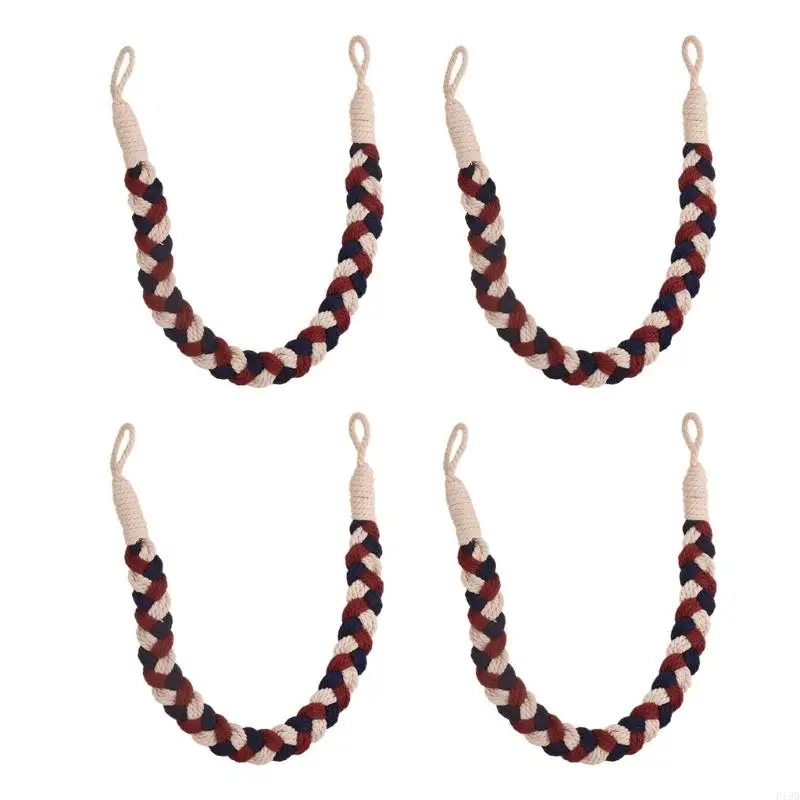F19B Window Curtain Tiebacks Set of 4 Braided Rope for Indoor Room